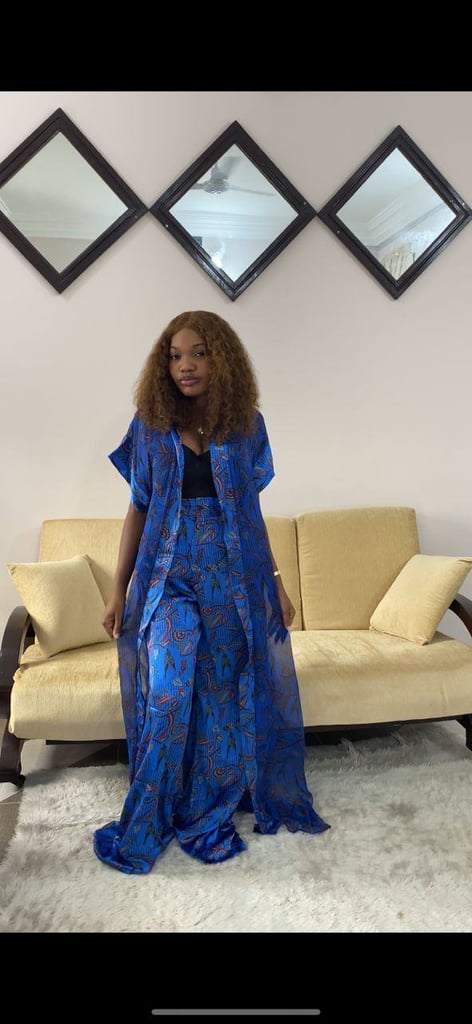 Maxi dresses with scarves, matching loose trousers and long tunic, crop top & skirt, silky boubou