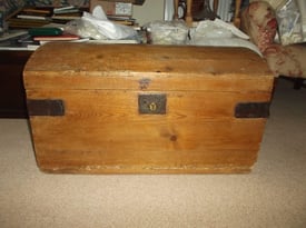 image for Old pine storage chest with domed hinged lid