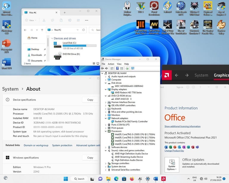 Gaming PC + Radeon + 15 Games (i5, Fortnite, Silksong, Fallout 4, COD, Video Editing, Computer, PC