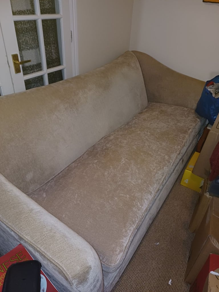 image for Beige Velvet 3 Seater Sofa 