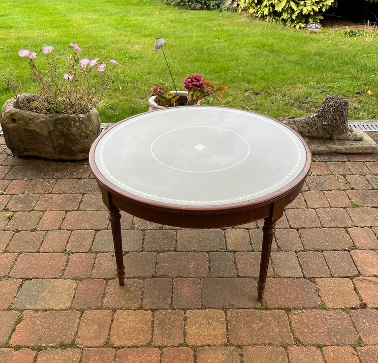 Antique Mahogany Glass Covered Leather Top Table 73cm Diameter x 45cm High