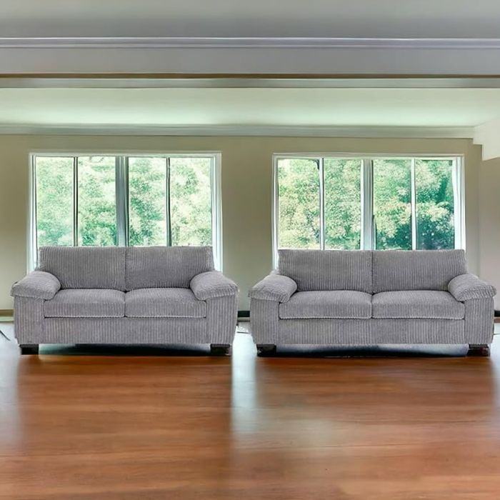 Brand New Sofa Set - Thomes Full Back Jumbo Cord L Shape Corner OR 3+2 Seater Sofa - Grey