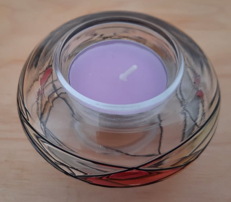 image for Glass CANDLE HOLDER + Tea Light candle Round Art Nouveau Reproduction