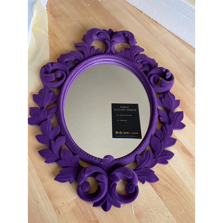 image for New boxed 2014 Abigail Ahern Purple Flocked Velvet Mirror 57.8x79.5 cm