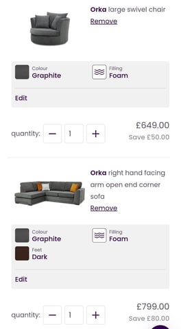 DFS Orka corner sofa and cuddle chair in Gloucester