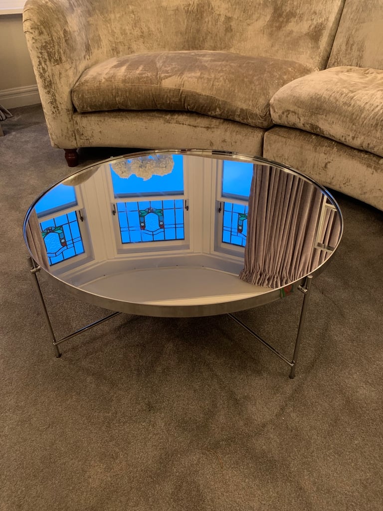 Chrome and mirror round coffee table
