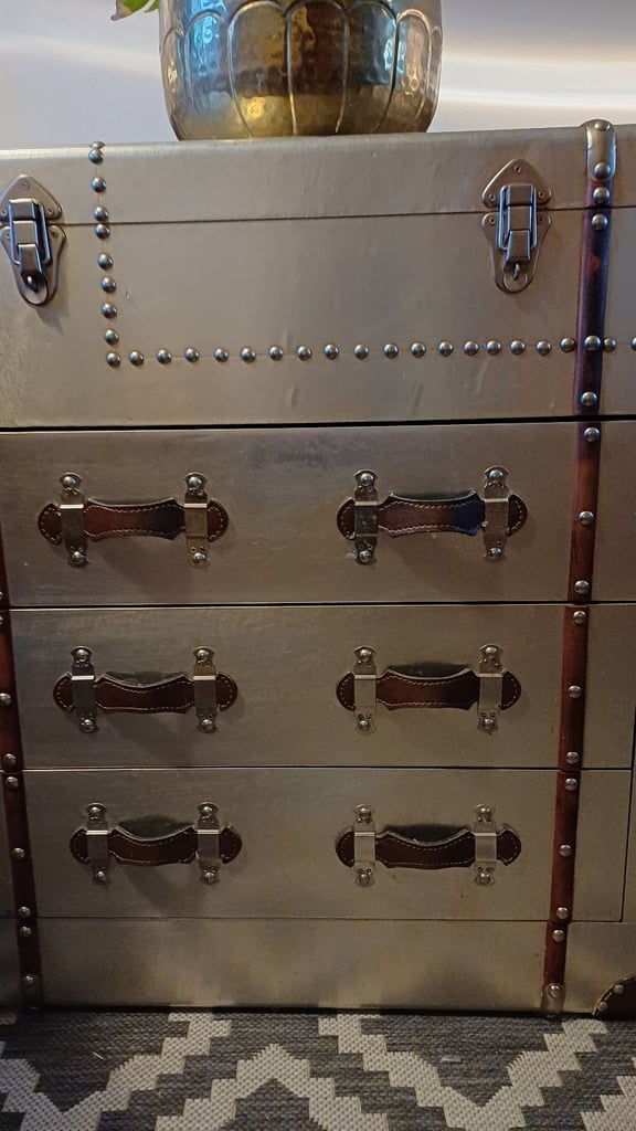 Pair of Timothy Oulton Style Aviator Metal Aluminium Chest of Drawers Industrial