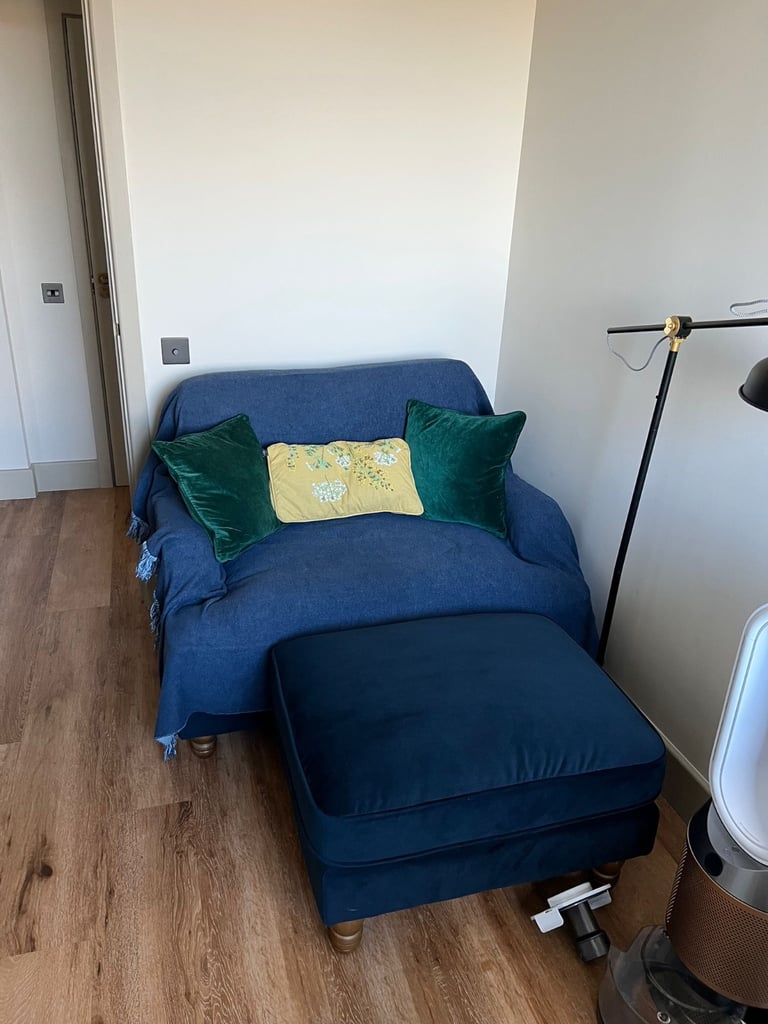 image for Dunelm Love Seat Sofa Bed Navy Blue Velvet