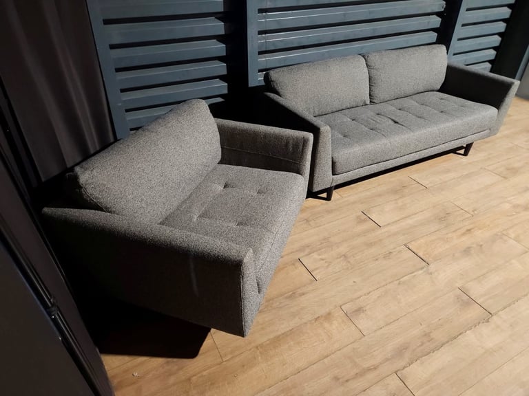 Fabric 3 Seater Sofa & Cuddle Chair - Charcoal.