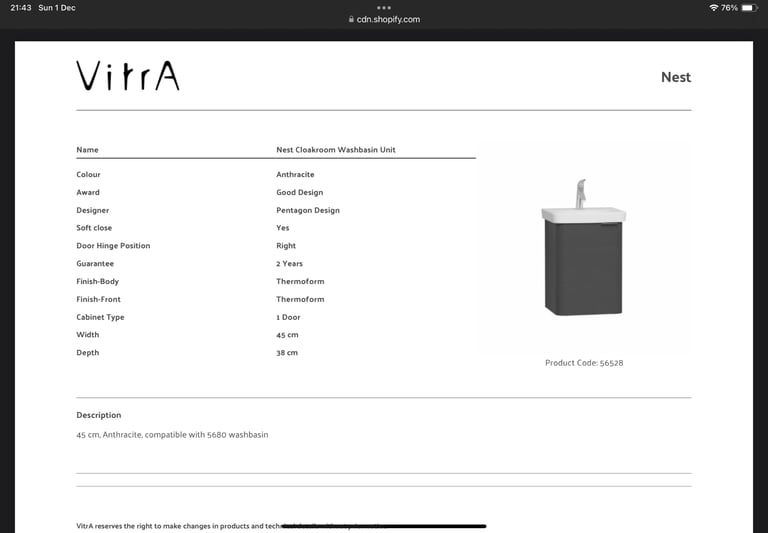 Vitra Nest cloakroom wall mounted vanity unit Anthracite gloss grey