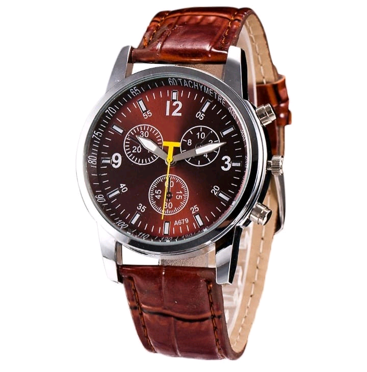 NEW Vuais Men's Brown/Silver Faux Leather Wrist Watch