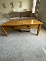 Coffee table, tv unit, small table and two chairs 