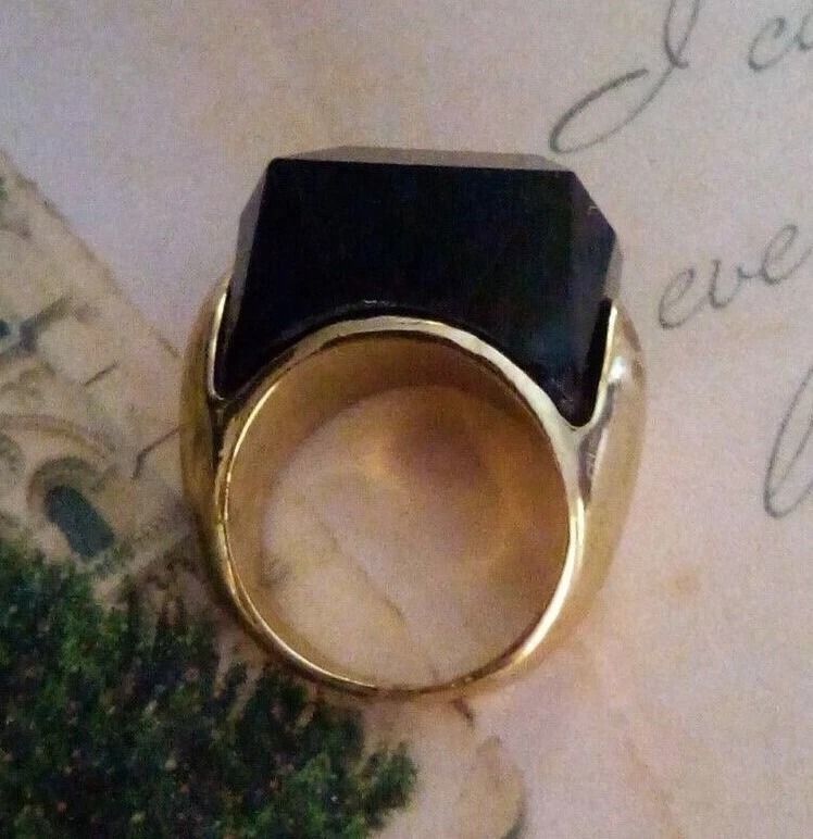 image for Dorothy Perkins Black Facet Gold tone Dome Chunky Fashion Ring.Size Medium.POST OR COLLECT!