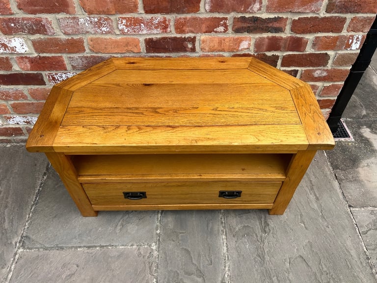 Rustic Solid Oak Corner TV Stand - Good Condition 