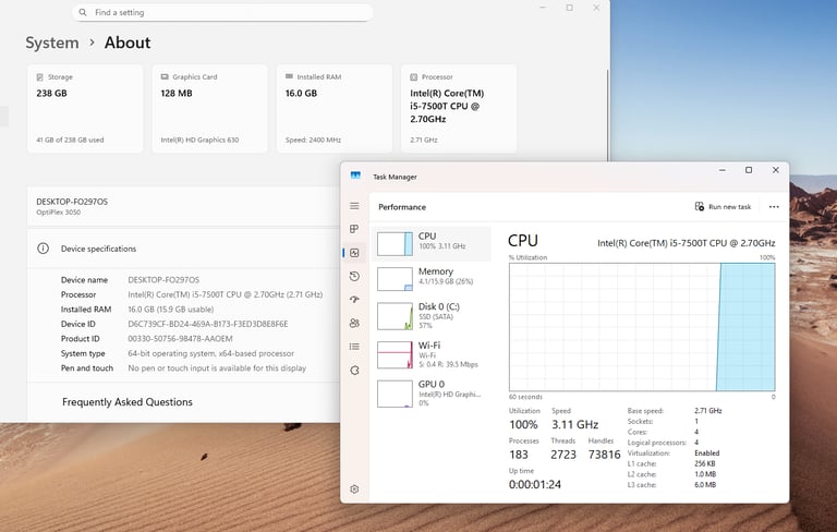 Dell Core i5 micro Desktop PC 16GB DDR4 RAM 256GB SSD WIN 11 pro Bultin Wifi & Bluetooth