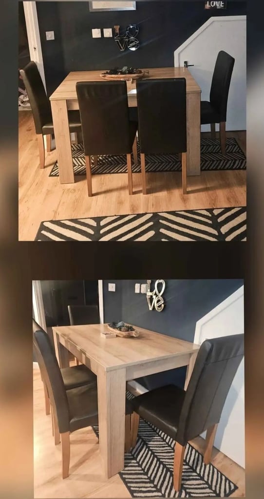 image for Miami dining table with 4 black chairs 