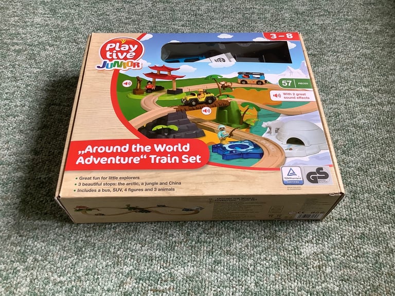 Train set, Around the World Adventure, Wooden set of 57 pieces, Age 3-8 years