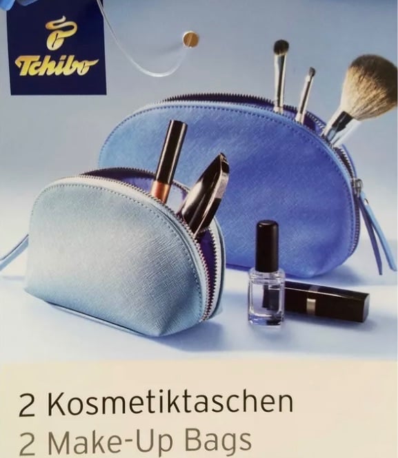 image for TCM (Tchibo) Set of 2 Makeup toiletry cosmetic blue and mint green bag (small /big)