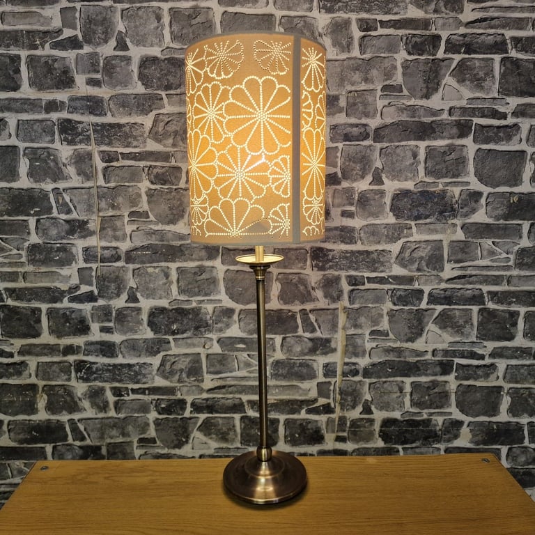 Tall Brass Effect Table Lamp with Patterned Shade
