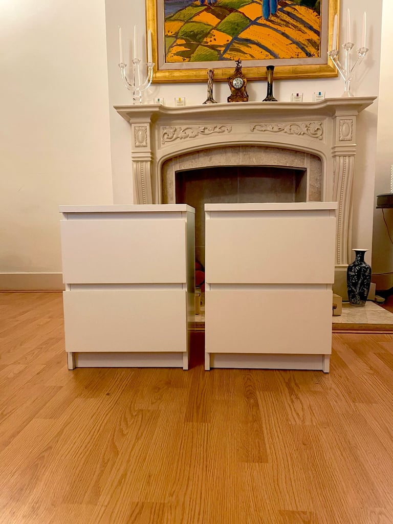 image for I can deliver - PAIR of IKEA MALM Chest of 2 Drawers / Bedside Cabinets in White