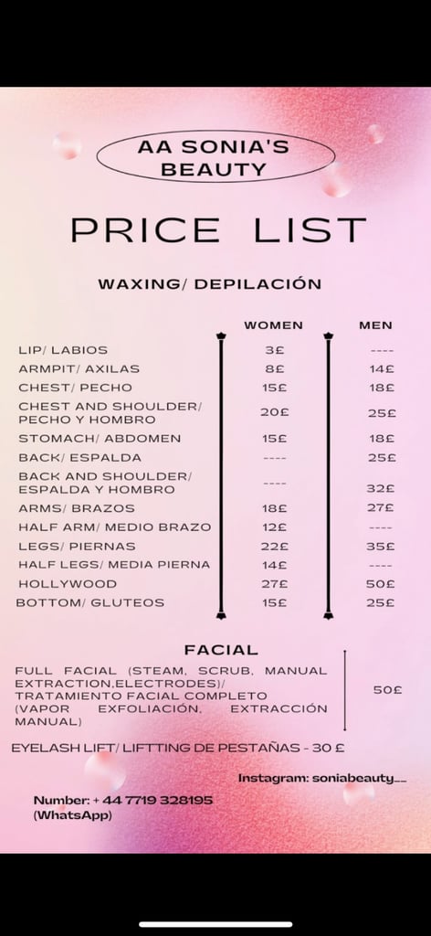 £50 promotion Men and women waxing massages Facials and weight loss 