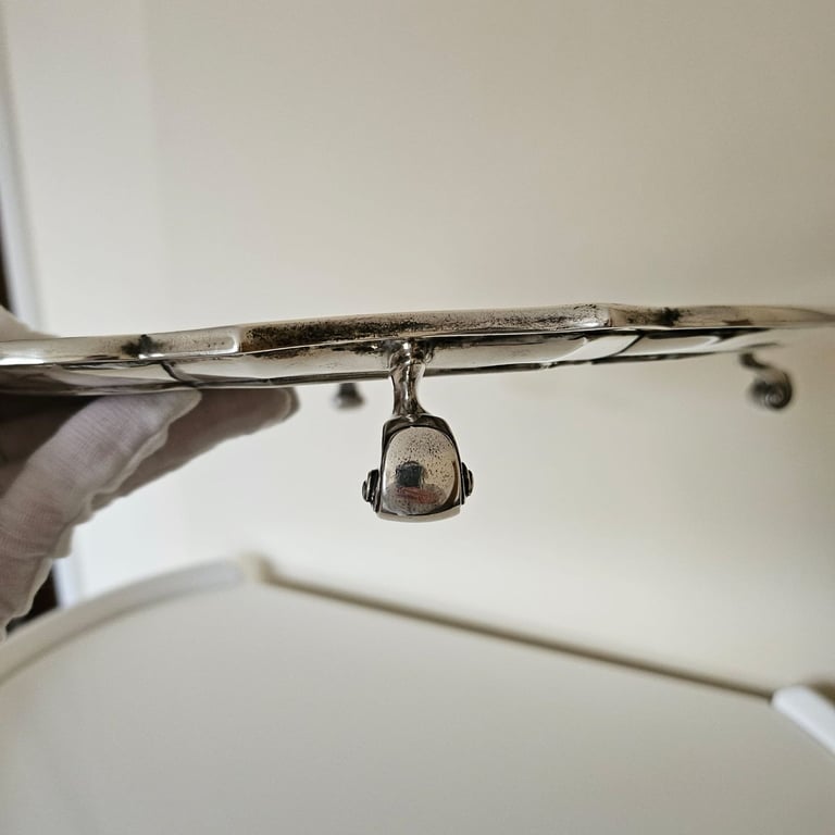 12 inch  Heavy Square Antique Sterling Silver Salver, London, 1052g 
