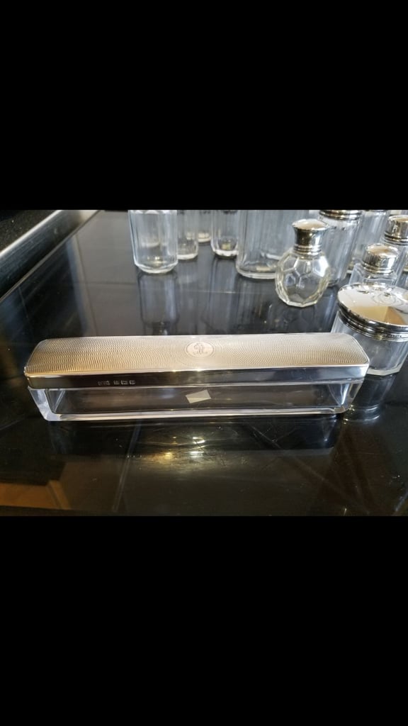 Antique Vanity Jars With Sterling Silver Lids.