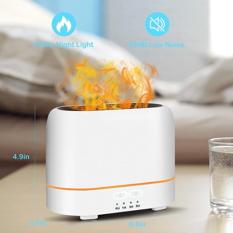 3 in 1 Aromatherapy Essential Oil Diffuser & Flame Night Light + 4 Timer Setting + Auto Shut Off