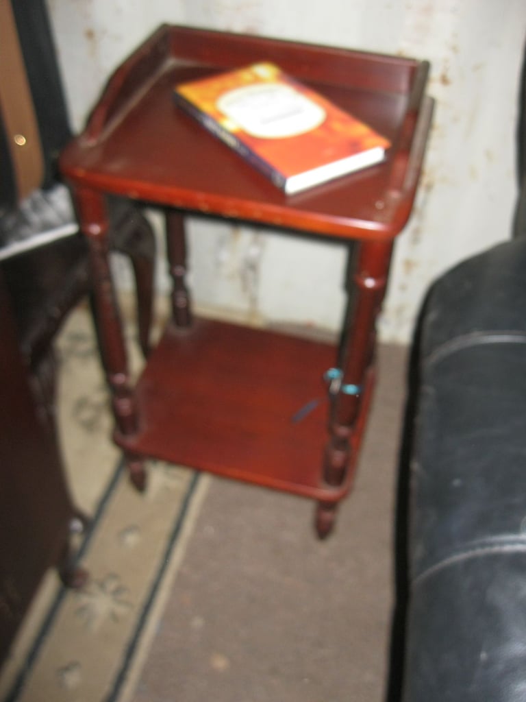 image for MODERN RED STAINED WOODEN 2 TIER SHELVING - HALL - PLANT TABLE