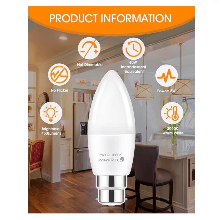 B22 Candle Bayonet Light Bulb, 5W(6 pack) brand new)