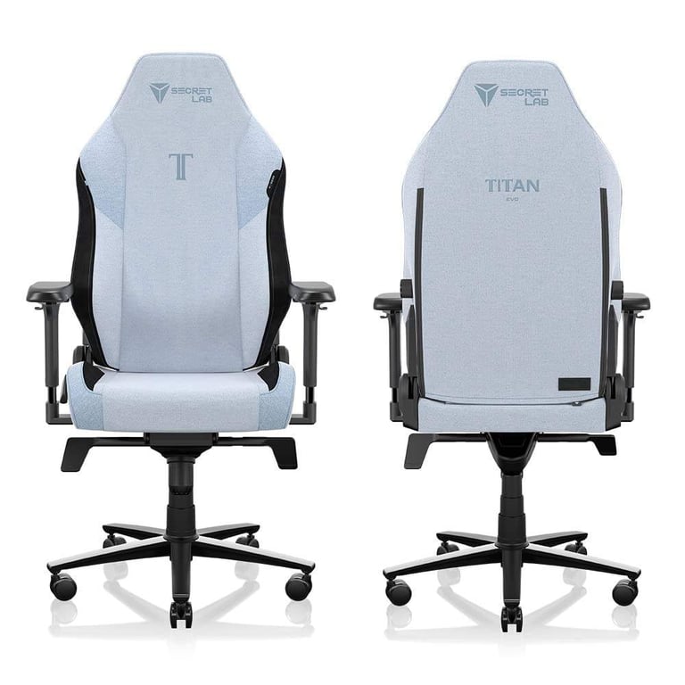 SecretLab frost blue gaming chair with neck pillow
