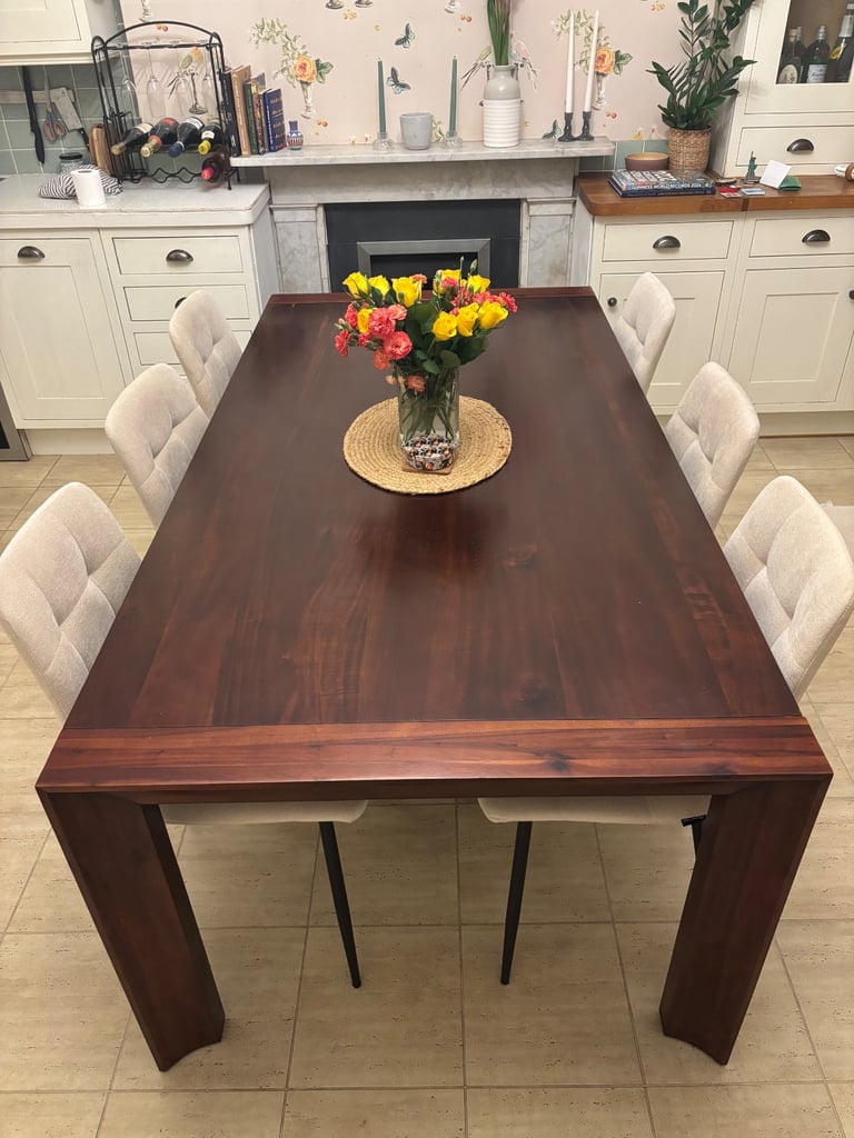 Brown Dark Oak, Large 200cm Dining Table, 6-8 Seater