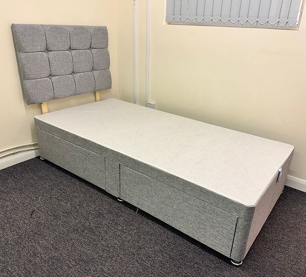 Single 3ft Divan Fabric Bed With Mattress and Storage Drawers 