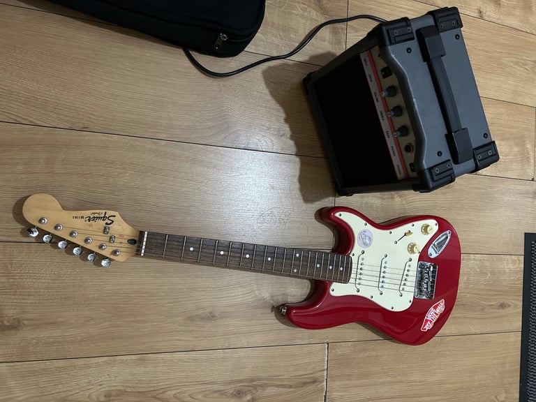 Fender Squire mini electric guitar  and 70w modelling amp - with carry case