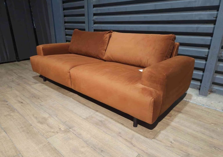 3 Seater Velvet Sofa - Orange. 