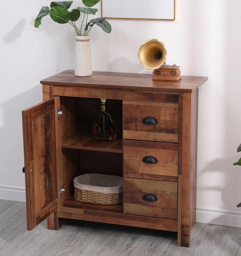Sideboard Cupboard Storage Unit Cabinet 1 Door+3 Drawers Storage Tables Rustic Brown 