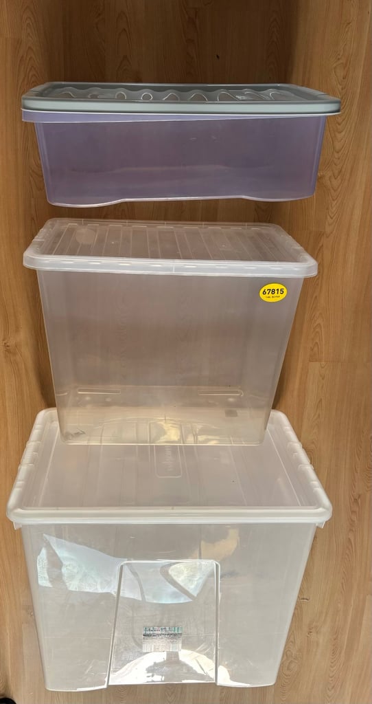 image for 3 Tubs with Lids 70 x 61 x 47cm 160L, 59x46x39cm & 59x18x39cm box’s with Lids