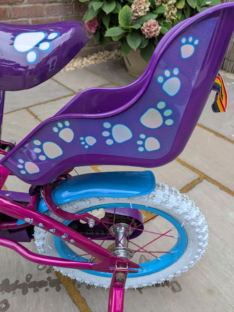 Puppy 14 inch Wheel Pink/Purple Lightweight Girls First Bike & removable stabilizers