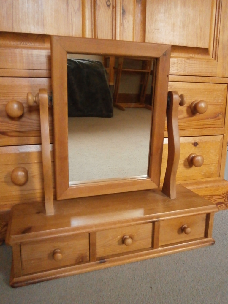 Pinetum Antique Waxed Pine Dressing Table Mirror Vanity Unit With Drawers