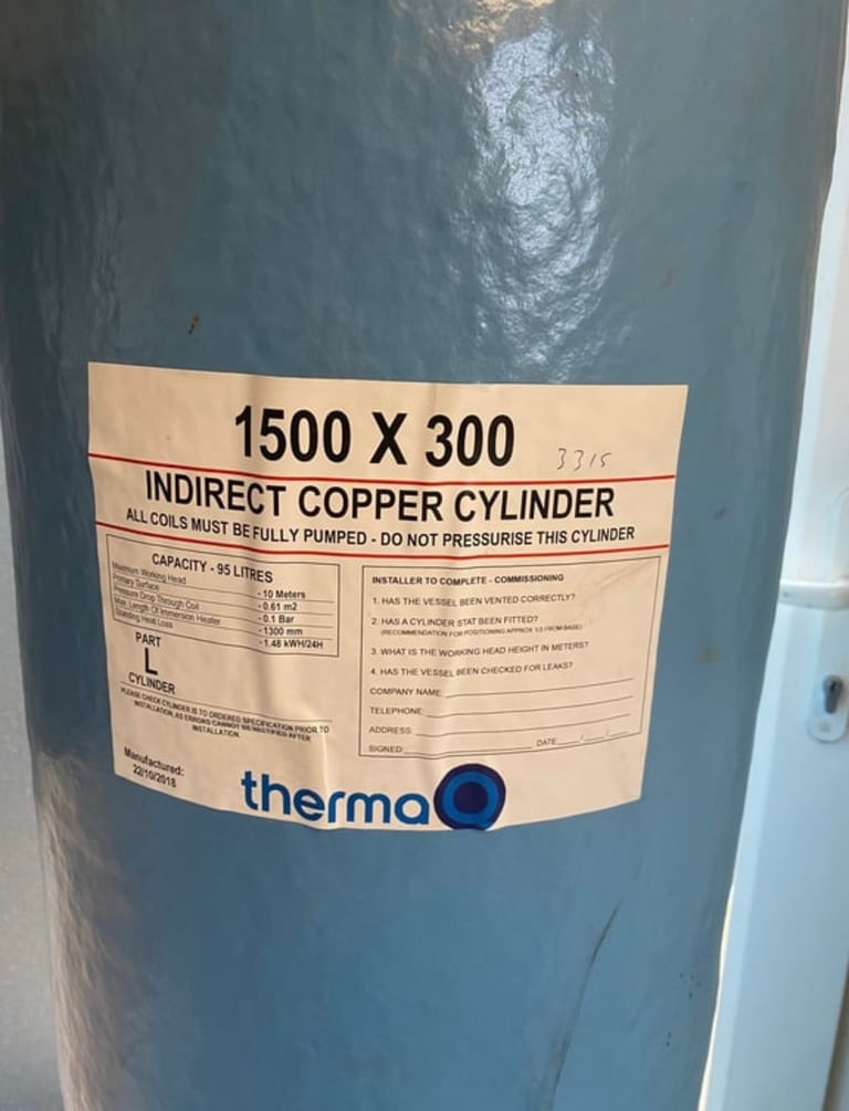 1500 X 300 indirect hot water copper cylinder 