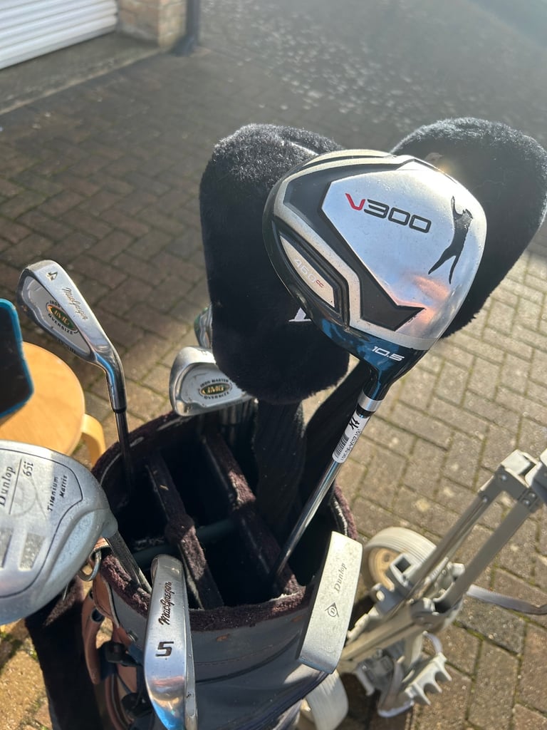 13 golf clubs set and bag and trolley 