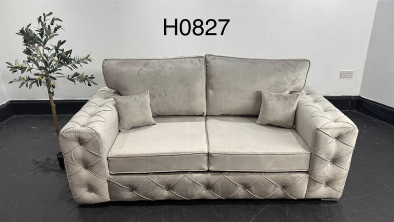 Sofa World Grey Plush Velvet 2 Seater Sofa with Diamanté Detailing 