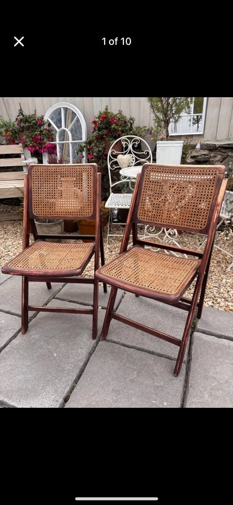 image for Antique pair folding rattan chairs