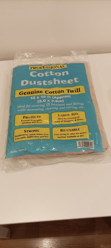 image for Genuine cotton twill 12'x12' dustsheet for painting decorating - new.
