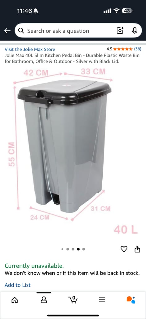 image for Jolie 40L kitchen pedal bin