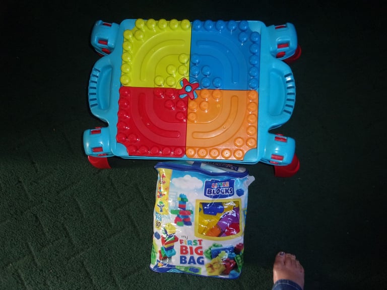 MEGA BLOKS lego table and large bag of bloks