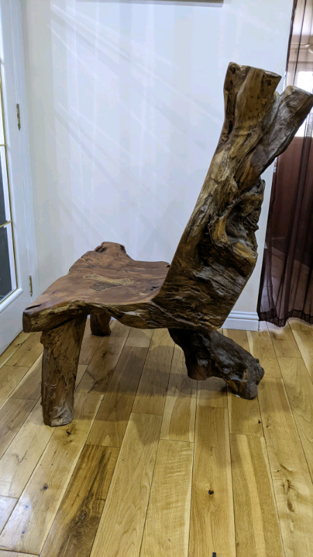 Hand Carved, Heavy, Solid, Wooden Statement Chair