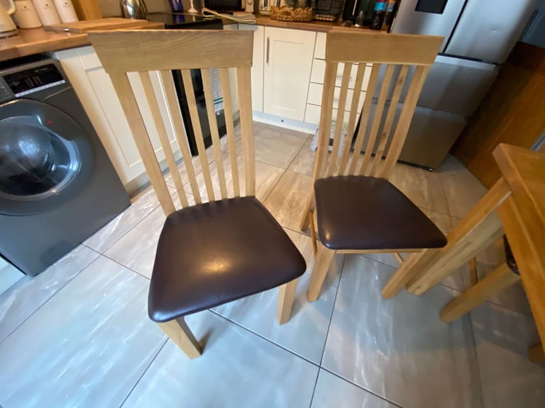 image for 6 heavy oak wood rail back dining room chairs   Only £120 the set