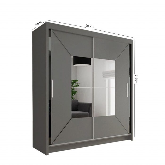 Brand New - Nicole Mirror Sliding Door Wardrobe Grey - SAME/NEXT DAY DELIVERY