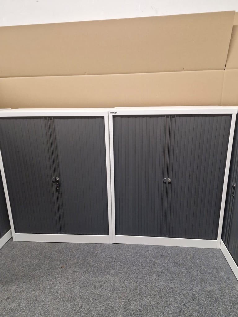 Bisley Tambour cupboards white and grey (4 available)